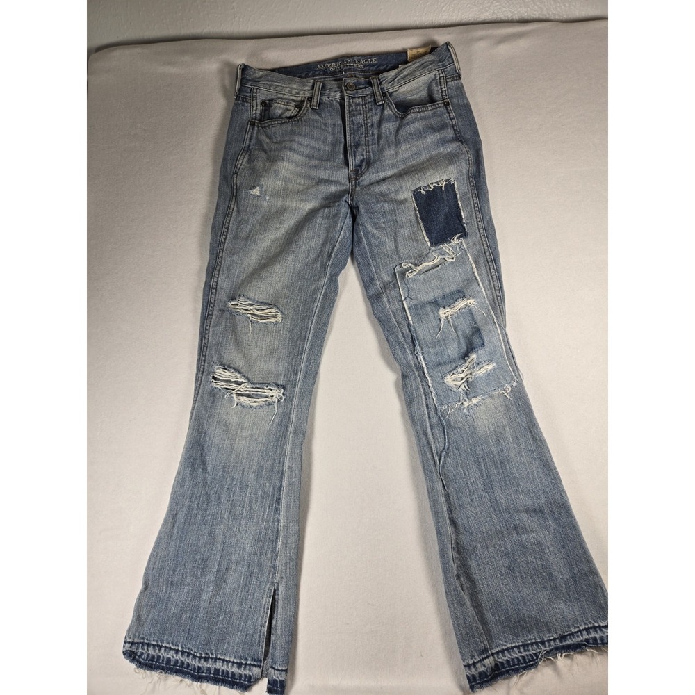 Women's American Eagle Vintage Style Hi Rise Flare Jeans Size 8 Distressed